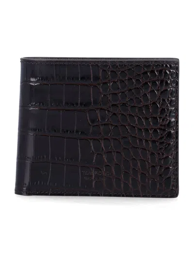 Tom Ford Croc Leather Wallet In Brown