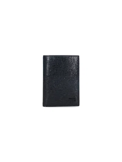 Tom Ford Croc Print Card Holder In Brown