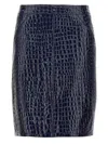 Tom Ford Dark Blue Croc Print Skirt In Navy