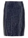 Tom Ford Coconut-print Leather Midi Skirt With Back Pleat In Blue