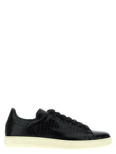 Tom Ford Croc Print Sneakers In Black/neutrals