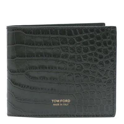 Tom Ford Croc T Line Wallet In Rifle Green