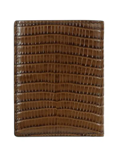 Tom Ford Croc-effect Bi-fold Cardholder In Brown
