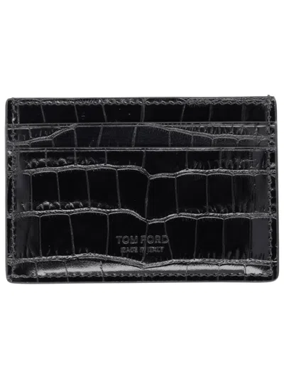 Tom Ford Croc-effect Leather Billfold Wallet In Black