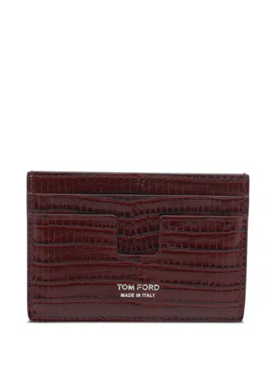 Tom Ford Croc-effect Leather Card Holder In Brown