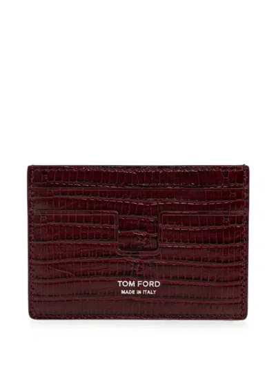 Tom Ford Croc-effect Leather Card Holder In Burgundy