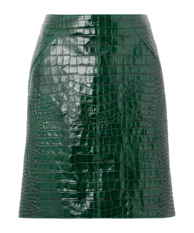 Tom Ford Croc-effect Leather Skirt In Green