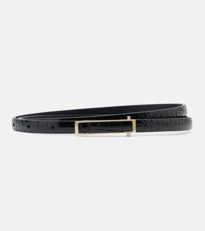 Tom Ford Croc-effect Patent Leather Belt In Black