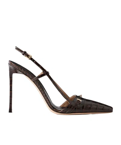 Tom Ford Croc-effect Leather Slingback Sandals In Brown