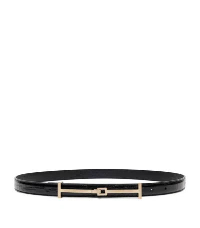 Tom Ford Croc-embossed Leather Arc Belt In Transparent