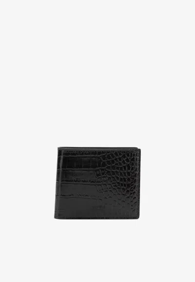 Tom Ford Croc-embossed Leather Bi-fold Wallet In Brown