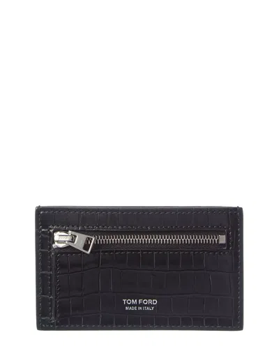 Tom Ford Croc-embossed Leather Card Holder In Black