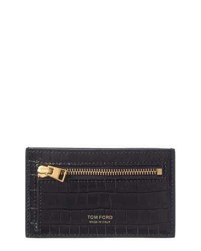 Tom Ford Croc-embossed Leather Card Holder In Black