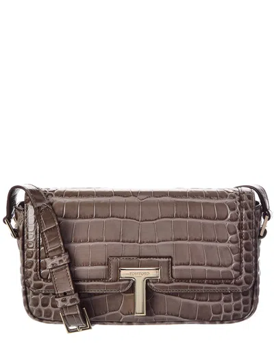 Tom Ford Croc-embossed Leather Shoulder Bag In Brown