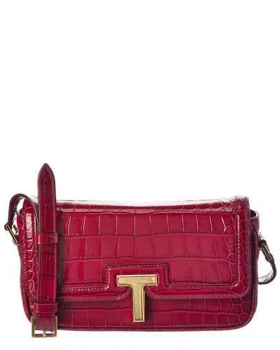 Tom Ford Croc-embossed Leather Shoulder Bag In Burgundy