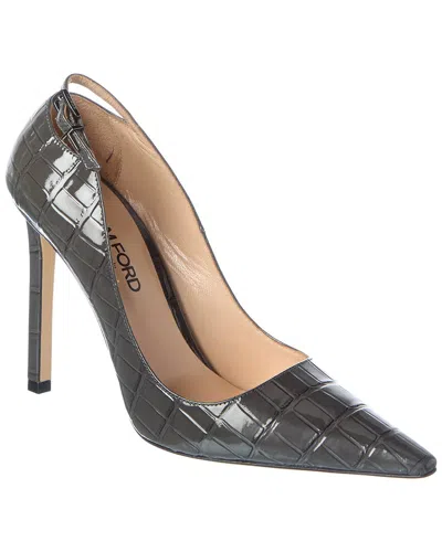Tom Ford Croc-embossed Patent Pump In Black