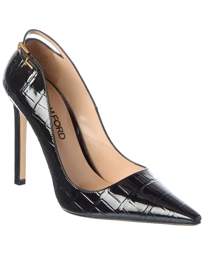 Tom Ford Croc-embossed Patent Pump In Black