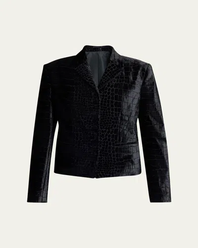 Tom Ford Croc-embossed Velvet Single-breasted Jacket In Black