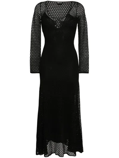 Tom Ford Lurex Crochet Maxi Dress Women In Black