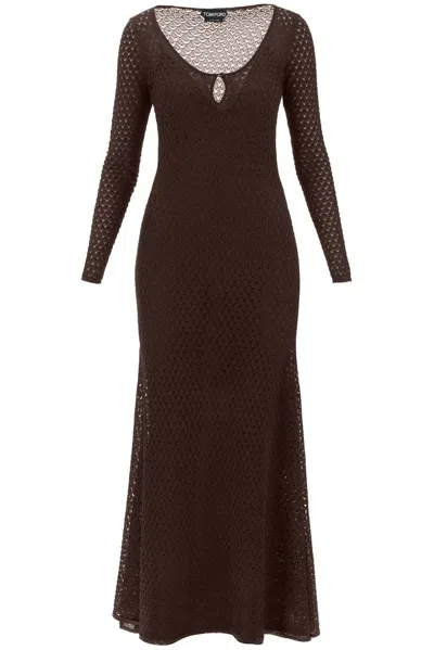 Tom Ford Crochet Knit Maxi Dress In Brown