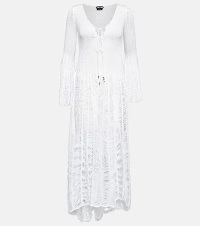 Tom Ford Crochet Midi Dress In Chalk