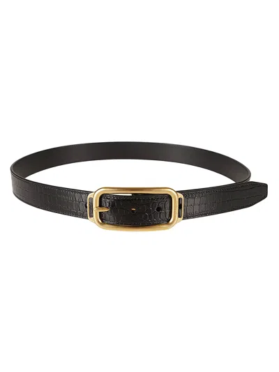 Tom Ford Croco Embossed Buckled Belt In Black