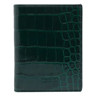Tom Ford Croco Exotic Line Folding Cards Holder In Green