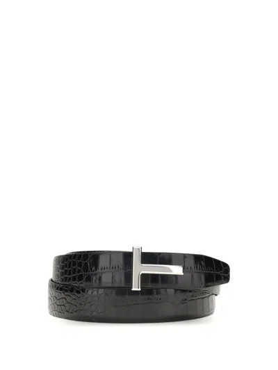 Tom Ford Croco Leather Belt In Black
