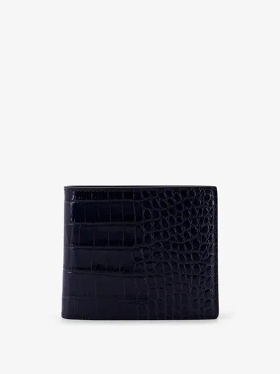 Tom Ford Croco Print Leather Wallet In Blue