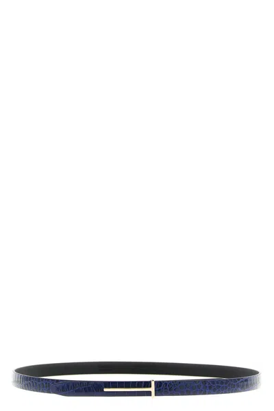 Tom Ford Crocodile Belt In Blue