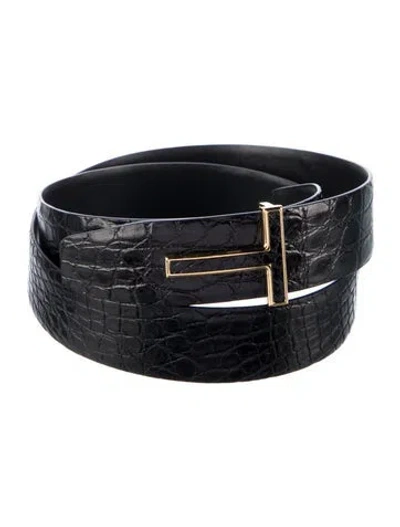Pre-owned Tom Ford Crocodile Belt Kit In Black