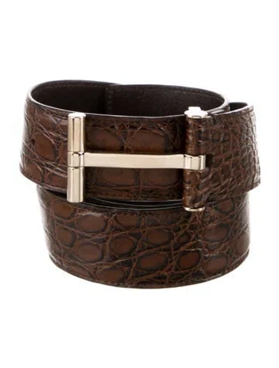 Pre-owned Tom Ford Crocodile Belt Kit In Brown