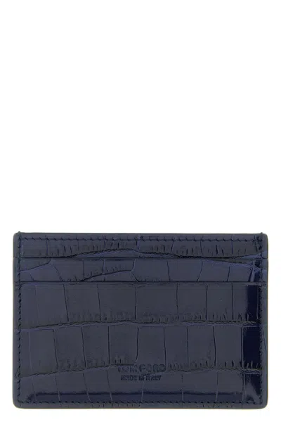 Tom Ford Crocodile Card Holder In Blue