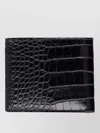 Tom Ford Crocodile Effect Bi Fold Leather Wallet In Black