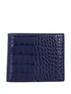 Tom Ford Croc Embossed Leather Compact Bifold Wallet In Blue