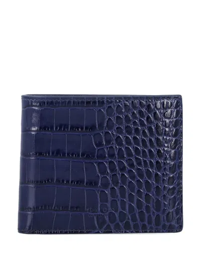 Tom Ford Crocodile-effect Bifold Wallet In Blue