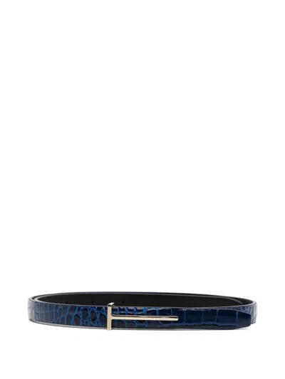Tom Ford Crocodile-effect Buckle Belt In Blue