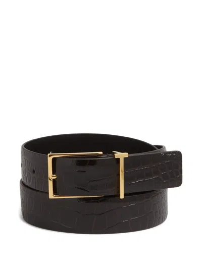 Tom Ford Crocodile-effect Buckle Belt In Burgundy
