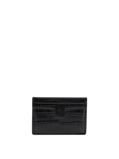 Tom Ford Crocodile Effect Card Holder In Brown