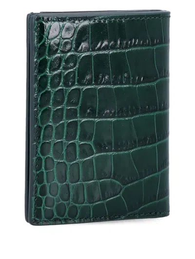 Tom Ford Crocodile-effect Card Holder In Green