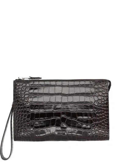 Tom Ford Crocodile-effect Clutch Bag In Brown