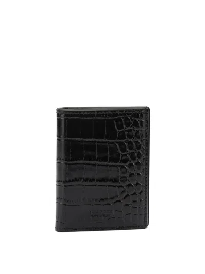 Tom Ford Crocodile Effect Folding Card Holder In Black