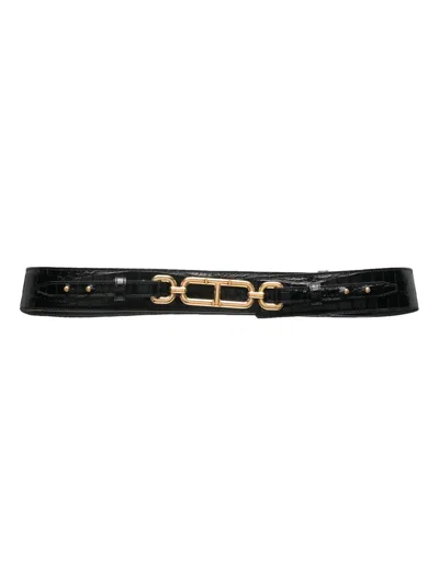 Tom Ford Crocodile-effect Leather Belt In Black