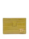 Tom Ford Shiny Embossed Classic Tf Card Holder In Green