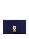 Tom Ford Rectangular Clutch Crocodile Texture Gold Hardware In Blue