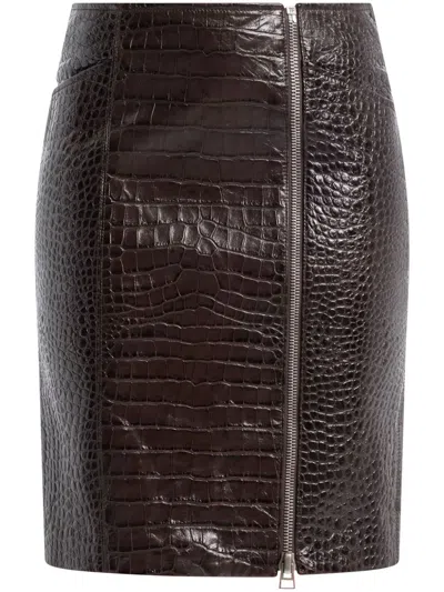 Tom Ford Crocodile-effect Leather Miniskirt In 褐色