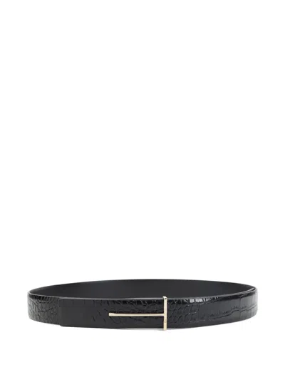 TOM FORD CROCODILE-EFFECT METAL BELT