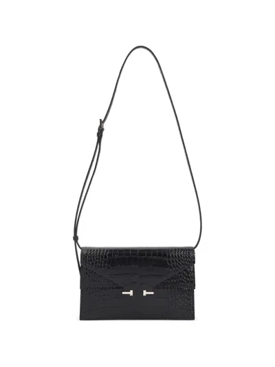 Tom Ford Crocodile-effect Shoulder Bag In Black