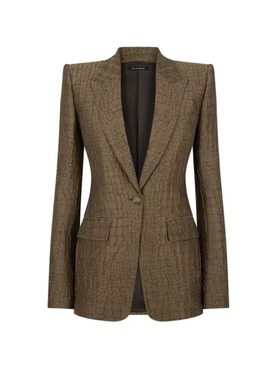 Tom Ford Crocodile-effect Single-breasted Blazer In Brown