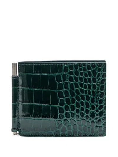 Tom Ford Crocodile-effect Wallet In Green